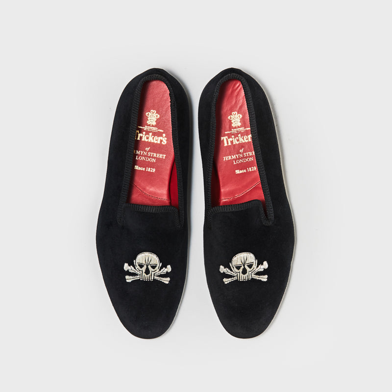 CHURCHILL / BLACK VELVET SILVER SKULL (HALF RUBBER SOLE)